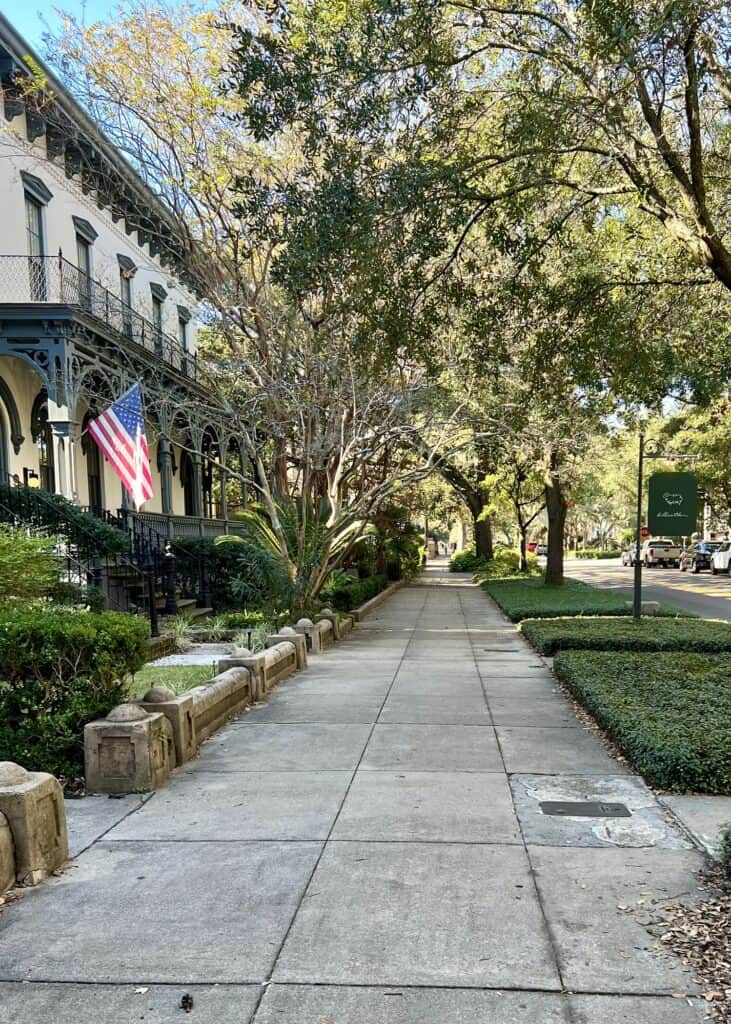 sidewalk in front of bellwether house savannah.
