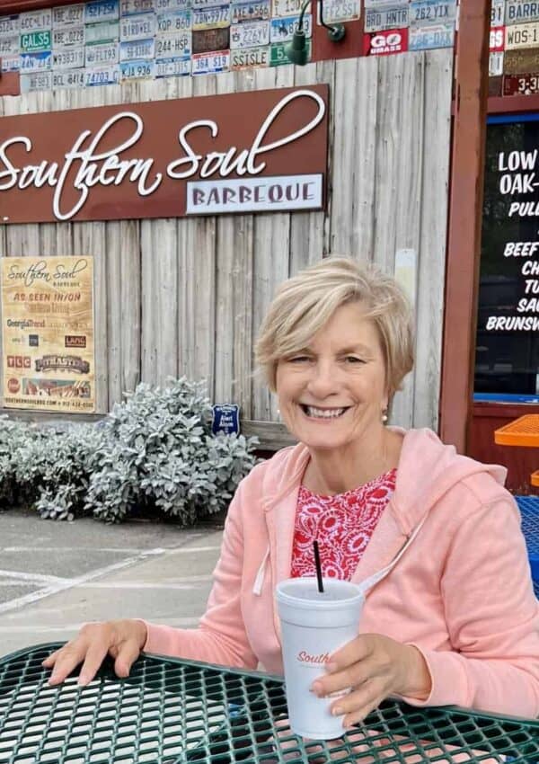 Pam in front of Southern Soul BBQ.