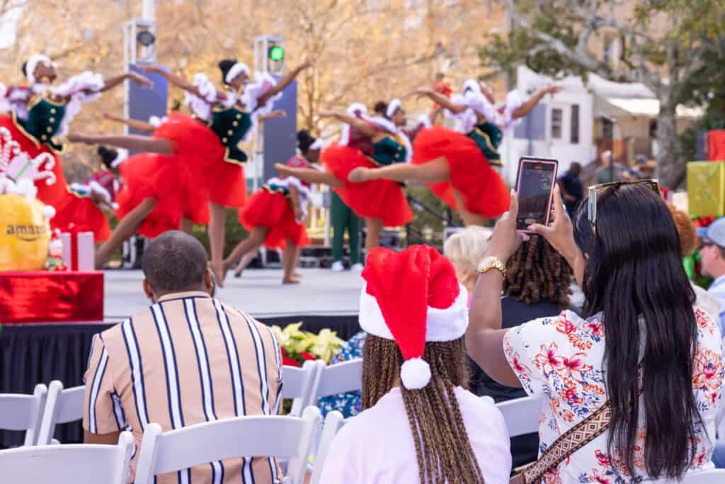 Crowd watching Christmas parade in Savannah. 