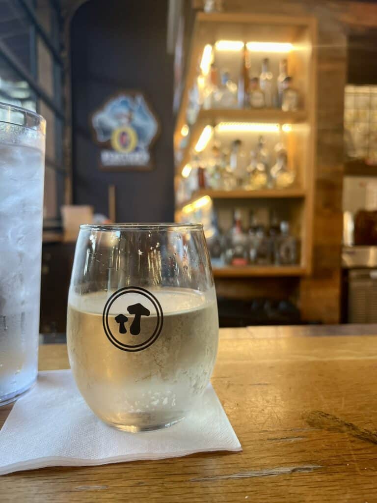 wine glass at Mellow Mushroom. 