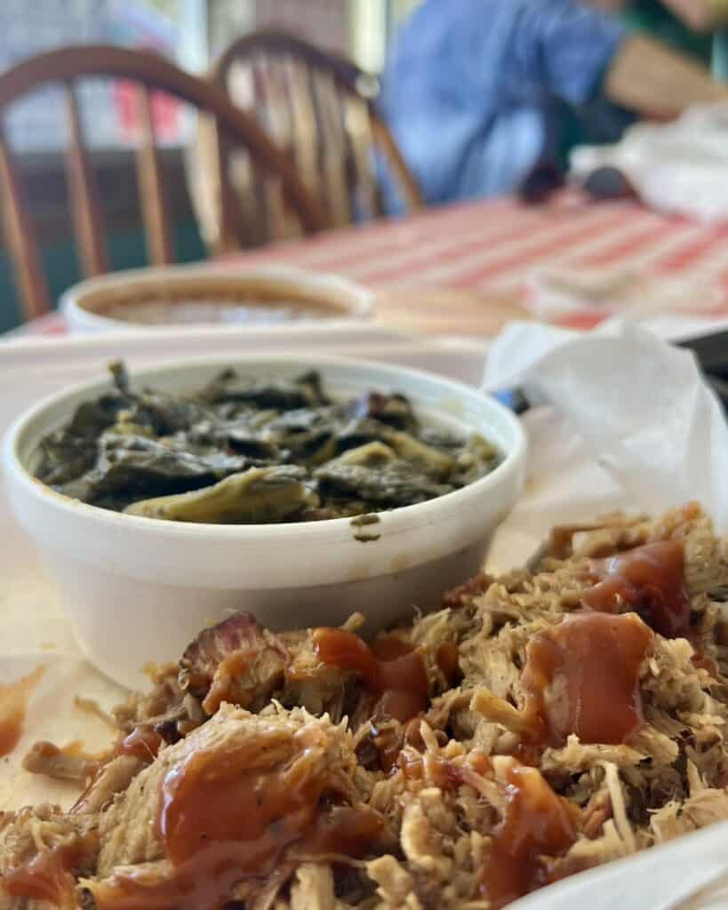 Barbecue and Collard greens at Gary Lee's Market. 