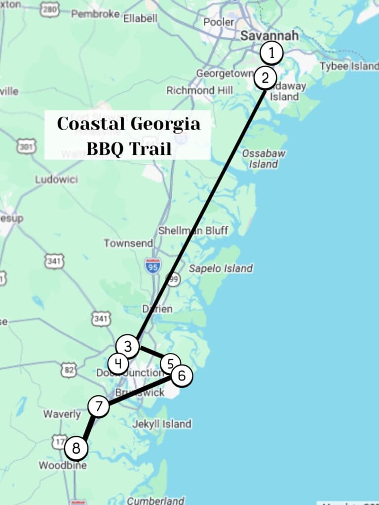 updated map of Coastal Georgia BBQ Trail.